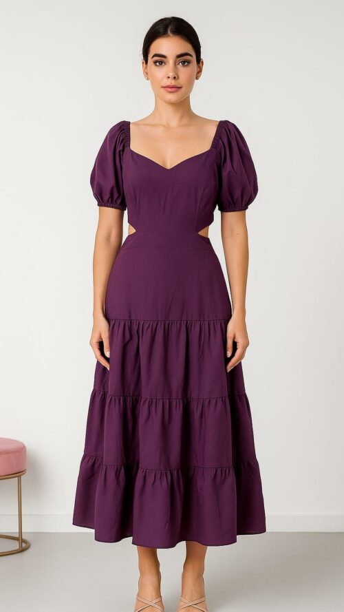 Vestido Midi Recortes Busto e Maria Liso Cacay R:101599