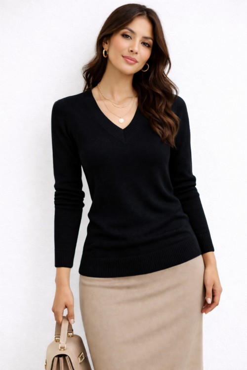 Blusa Tricot Modal Gola V Lisa