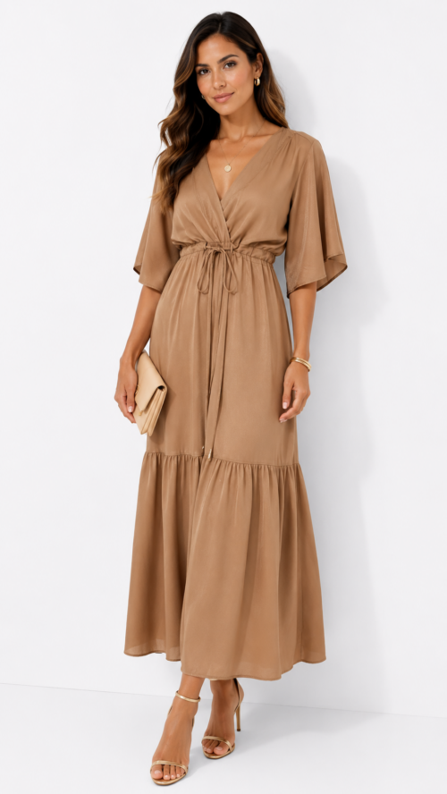 Vestido Midi Com Tunel E Maria Liso Cacay R:101600