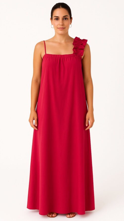 Vestido Longo Liso Babado Transpassado Cacay R:103028