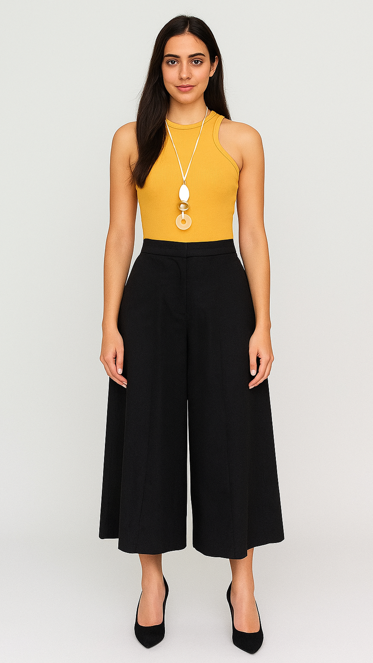 Calça Cropped Pantalona Botão Escondido Cacay R:103083