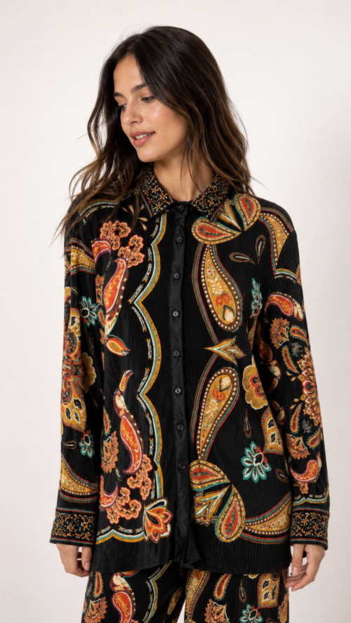 Camisa Plissada Lenço Boho Farm R:337936