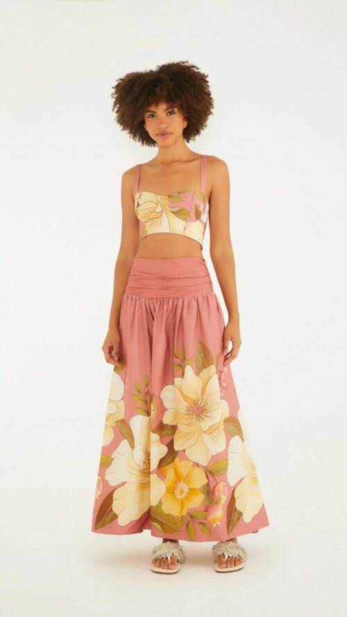 Saia Cropped Estampado Romance Flor Localizado Farm R:342535