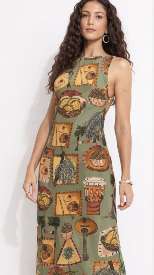 Vestido Tule Reto Estampado Boemia Farm R:357566