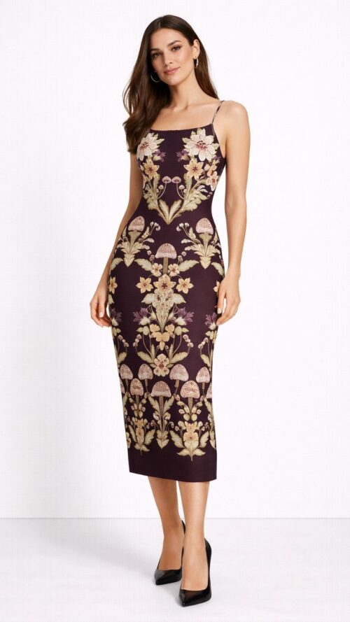 Vestido Midi Em Cogumelo Em Flor Farm R:359416