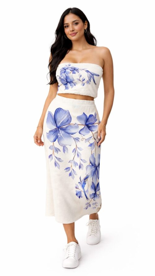 Saia Midi Reta Voo Em Flor E Farm R:361704