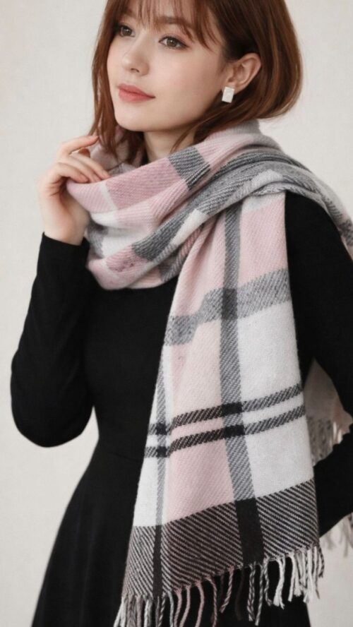 Pashmina Xadrez em Lã com Franjas