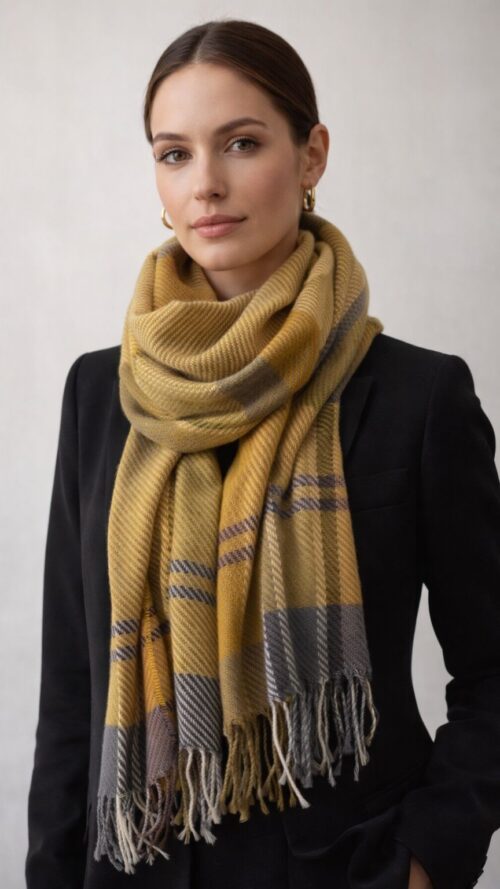 Pashmina Xadrez Em Lã Leve com Franjas - Donna Liss