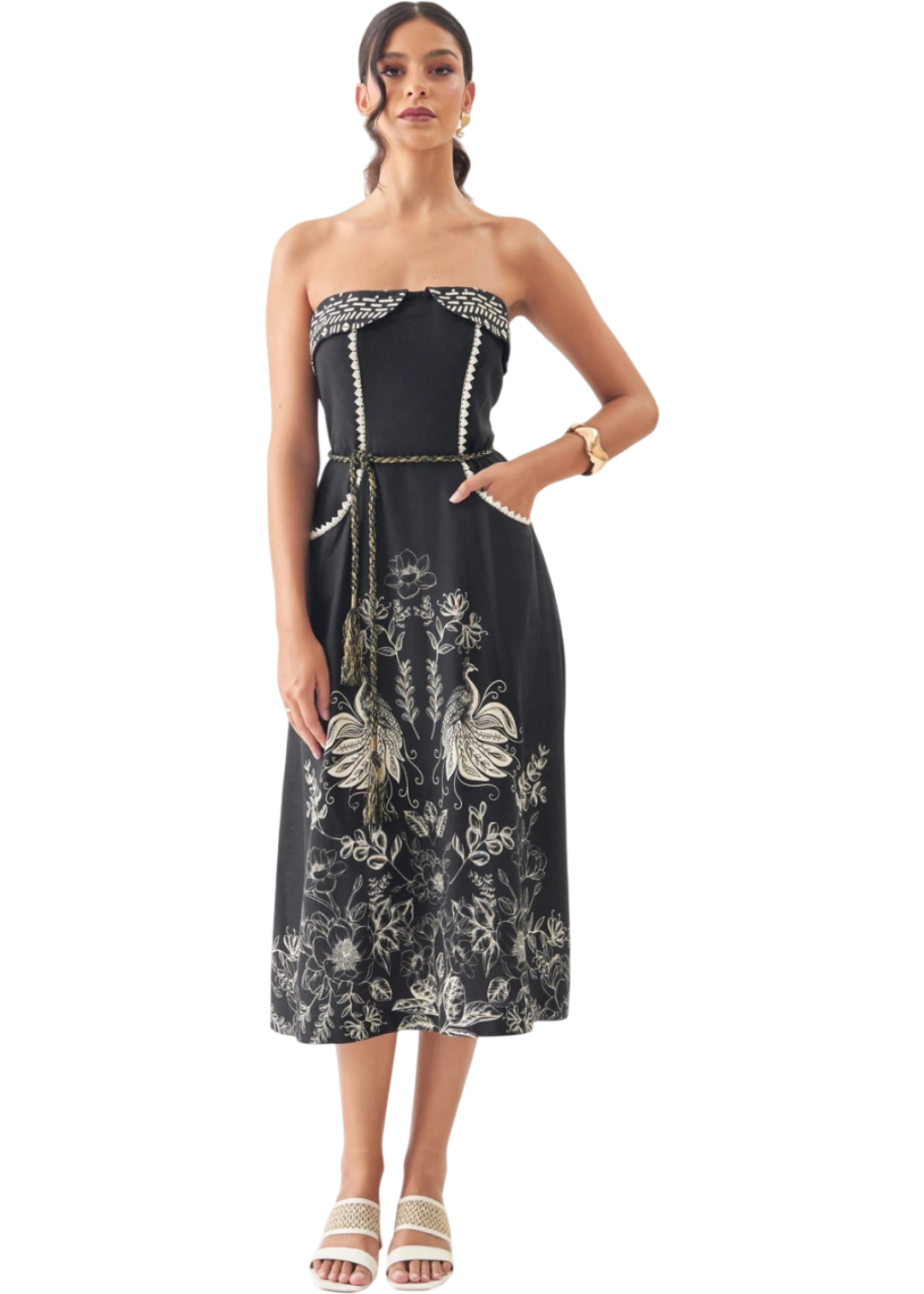 Vestido Midi Jardim Art Déco Preto - Antix R:082967 - Imagem 4