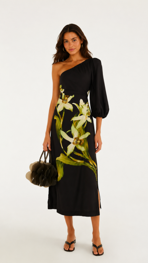 Vestido Midi Estampado Floral Orquídea Farm R:36113