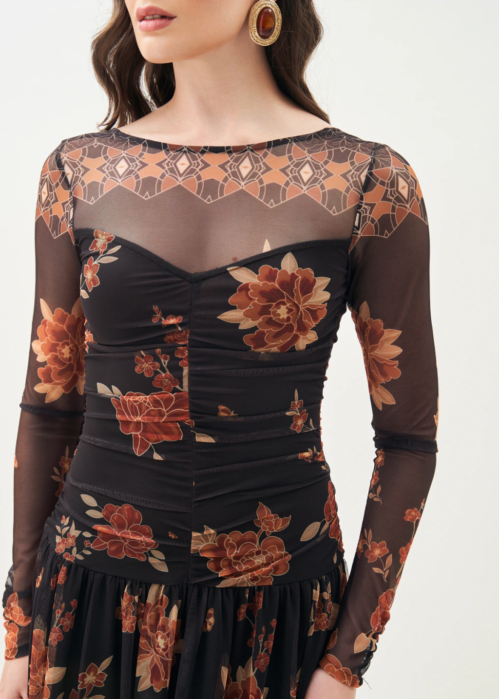 Vestido Super Midi Buquê Dourado Antix R: 083003 - Imagem 3