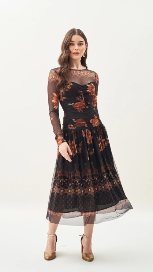 Vestido Super Midi Buquê Dourado Antix R: 083003