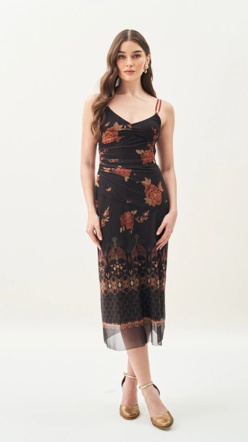 Vestido Midi Buquê Dourado Antix R: 083003